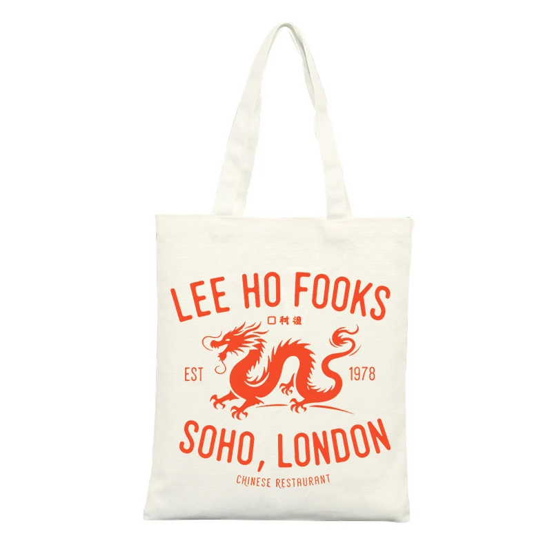 Dragon Graphic Canvas Tote Bag with Typography Print, Vintage Style for Casual Shopping and Daily Use