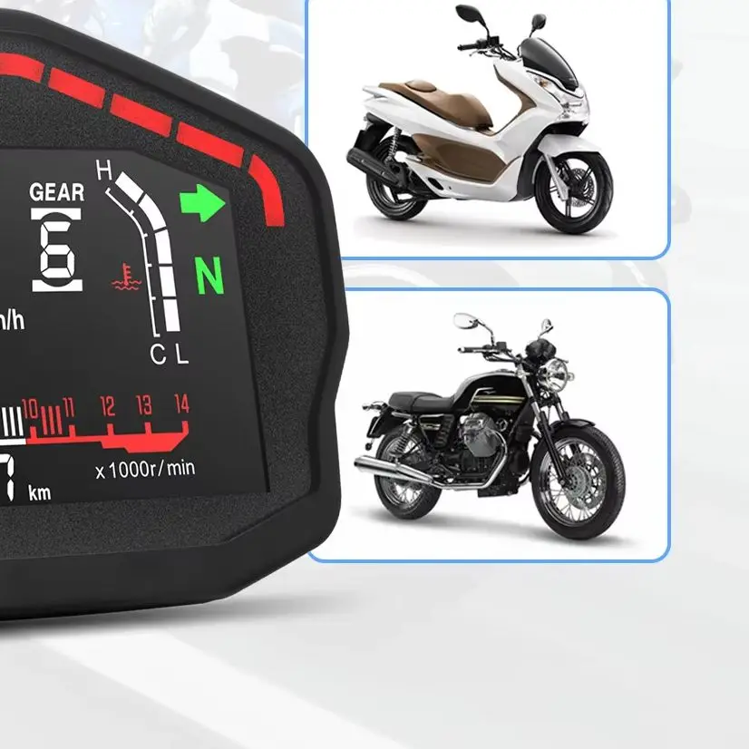 Universal Motorcycle LCD Digital Tachometer LED Speedometer Odometer Gauge For 2,4 Cylinders Water Temp Fuel Tacho RPM Display