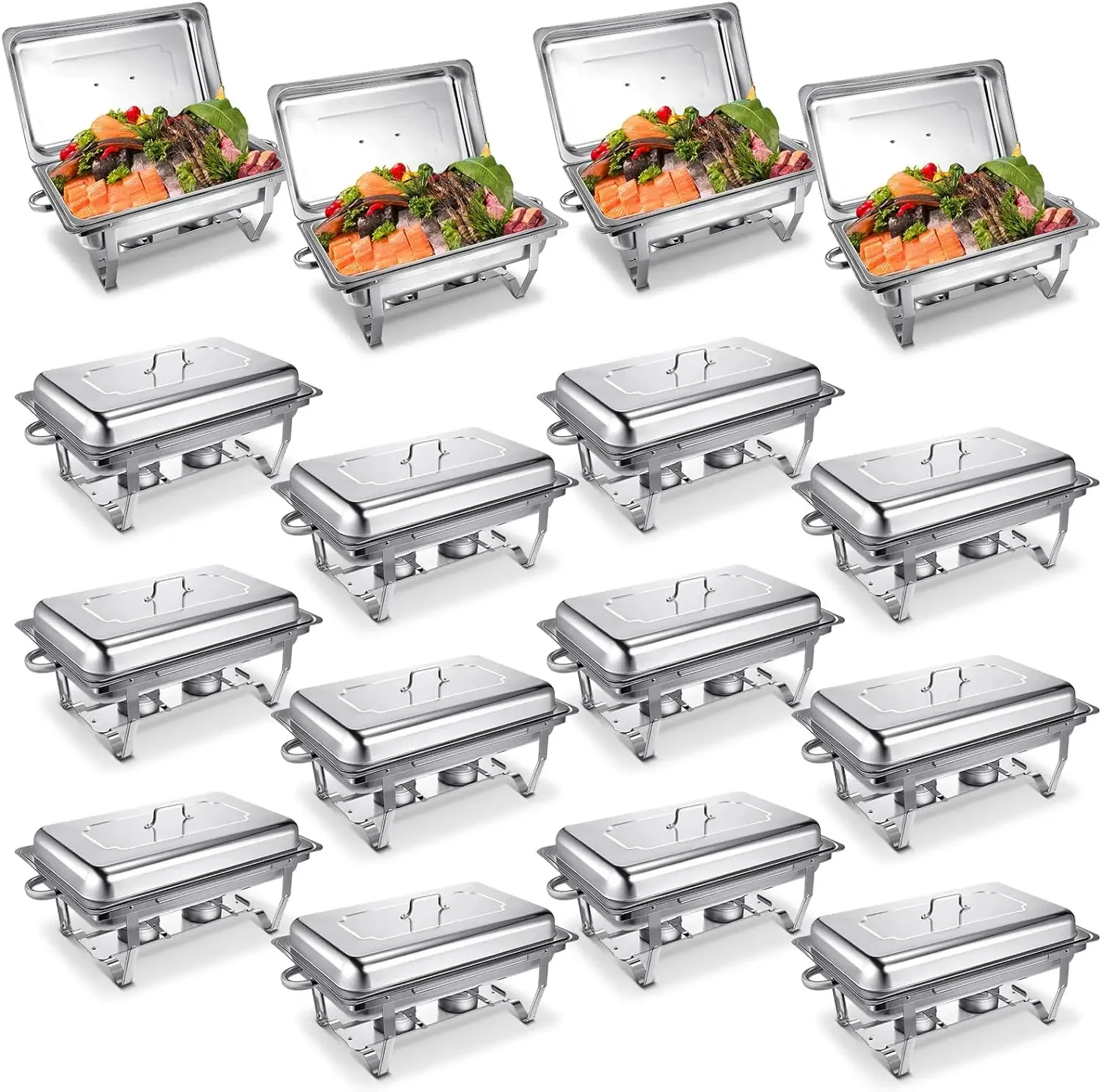 

Hoolerry 16 Pcs Chafing Dish Buffet Set 9 Qt Stainless Steel Chafer Set Catering Buffet Servers and Warmers with Foldable Frame