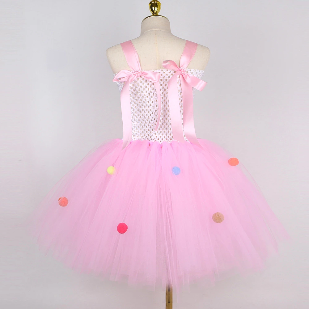 Pink Ice Cream Tutu Dress for Baby Girls Birthday Party Cake Smash Costumes Kids Candyland Outfit with Bow Child Sweet Clothes