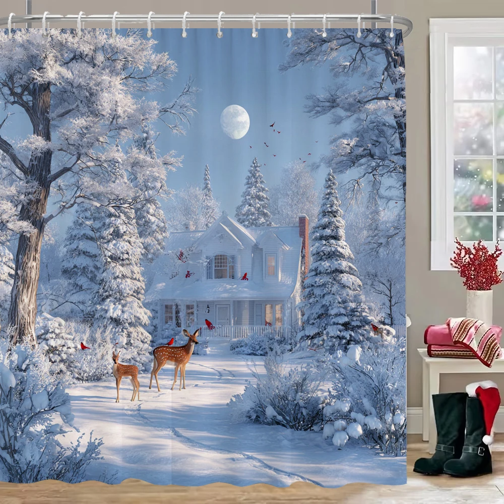 

Christmas Birds Print Bathing Curtain Bathroom Shower Curtain With 12 Hooks bathroom home decor and accessories