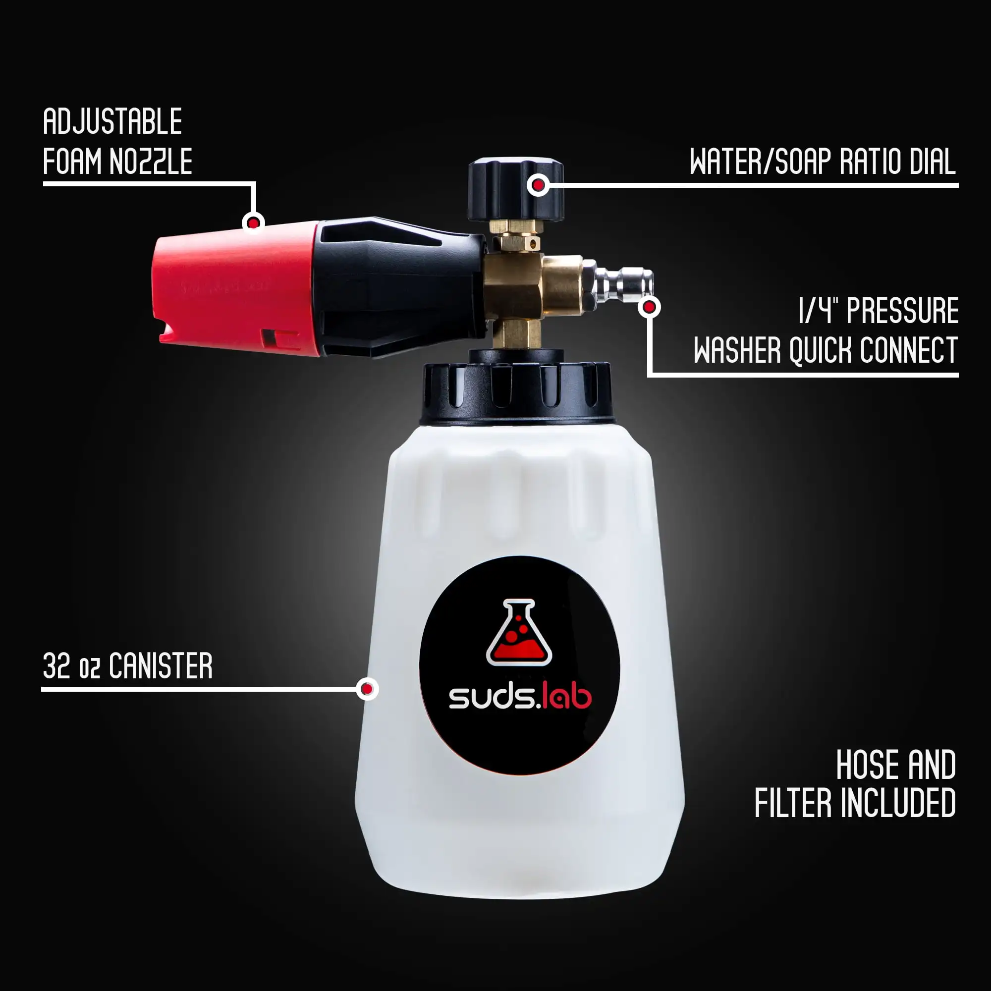 Canon à mousse F1 32 oz – Distributeur de savon pour nettoyeur haute pression robuste pour le lavage de voiture, le nettoyage de la maison et de l'allée