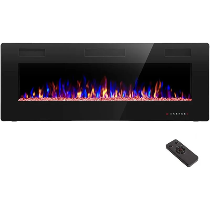 R.W.FLAME Electric Fireplace 50 inch Recessed and Wall Mounted for 2x6 Stud,Timer,Touch Screen,Adjustable Flame Colors and Speed