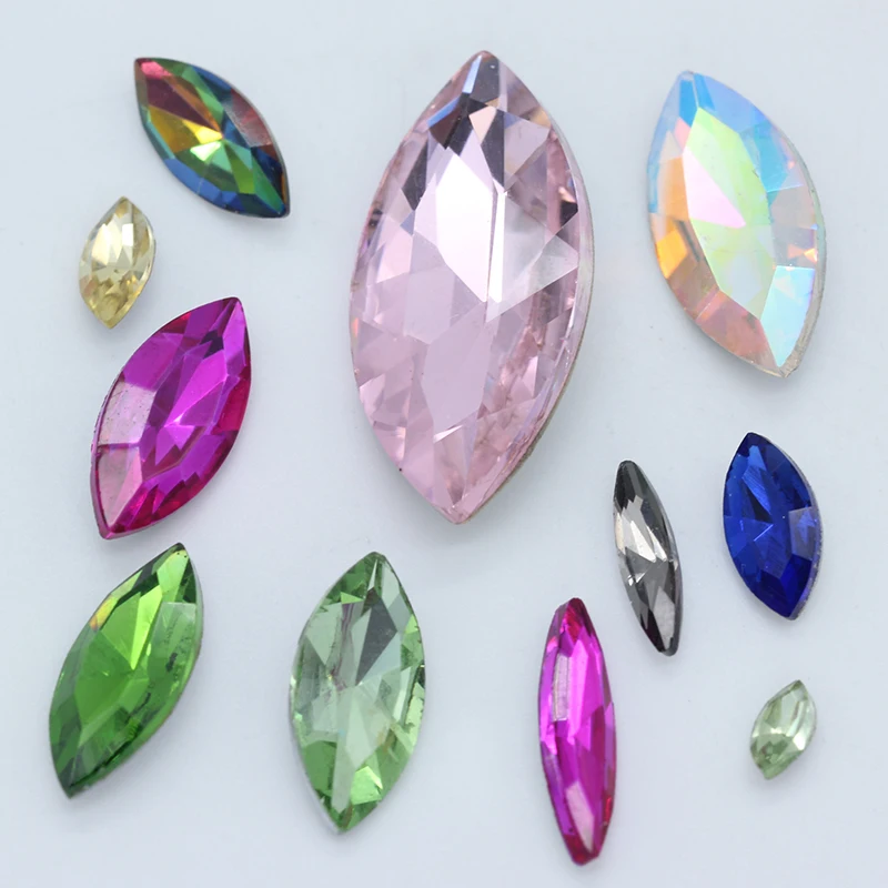 9p 13x27mm Horse eye color pointed foiled back faceted crystal glass diamante rhinestone jewels Kid's Toy counter display stone