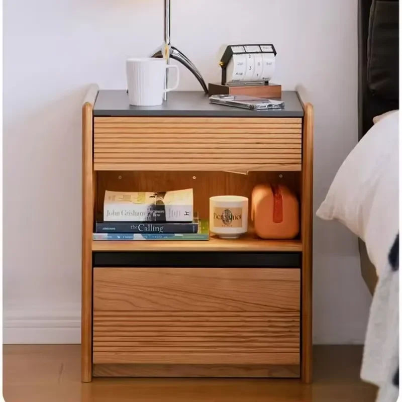 Nordic Hotel Style Solid Wood Nightstand | 2-Drawer Oak Bedside Table with Illuminated Open Shelf for Hospitality Projects