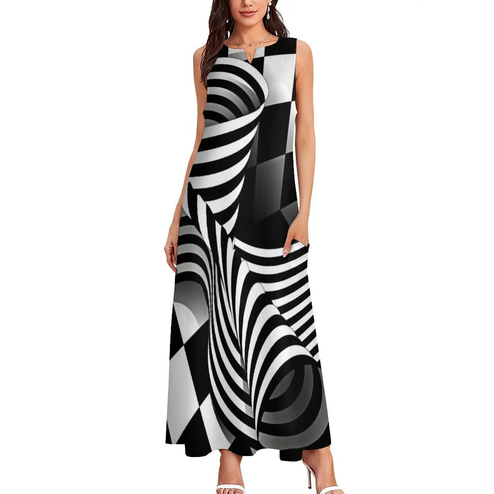 Op Art | Optical Effects Through Pattern and Line Long Dress dresses korean style long sleeve dresses Women's summer suit