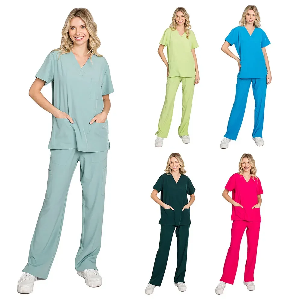 Uniforme de propormédicale multicolore pour femmes, uniforme de soins infirmiers, manches courtes, pantalons Y +, vêtements de travail pour animalerie, médecin