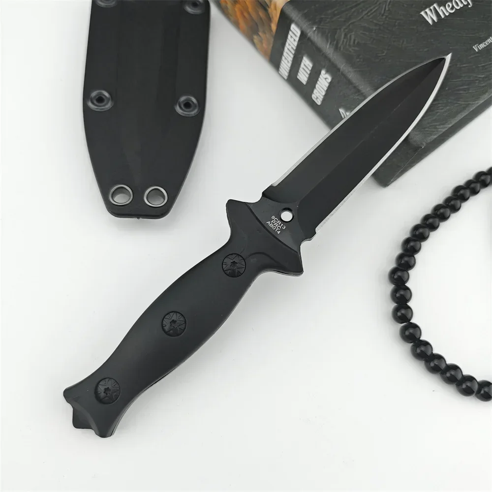 Hunting Straight Knife 440C Blade ABS Handle Outdoor Fixed Blade Camping Self Defense Tool Survival Tactical Knife with Sheath