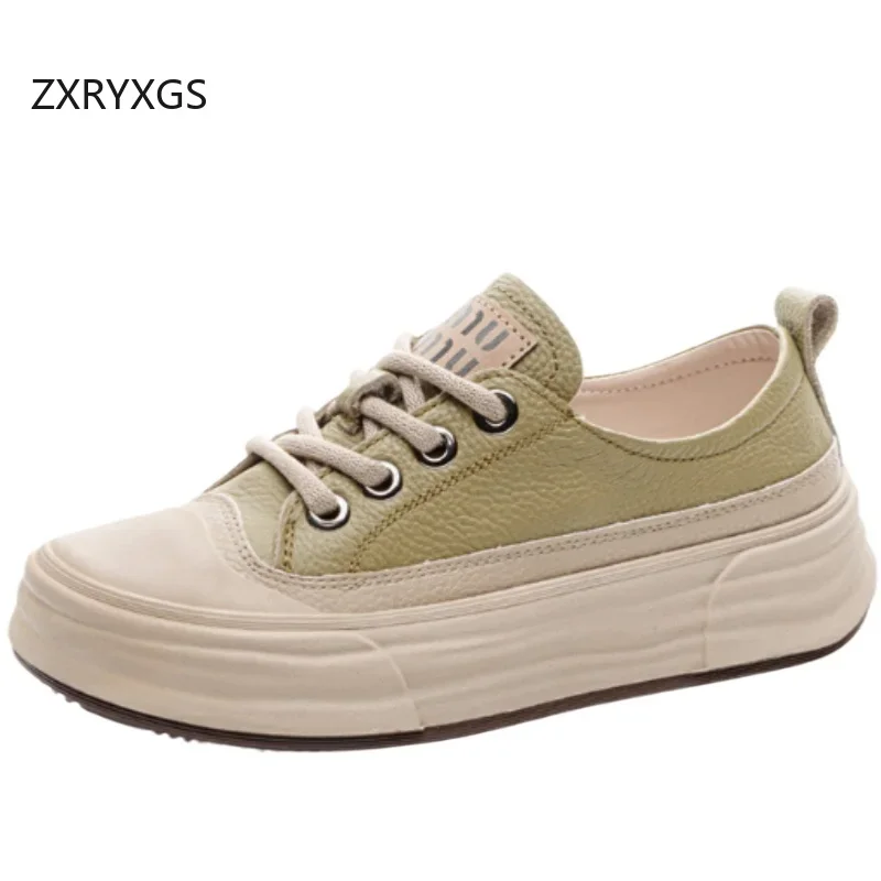 

ZXRYXGS Premium Cowhide Flat Platform Sneakers Increase Shoes Woman New 2025 Spring Large Size Sneakers Temperament Trendy Shoes