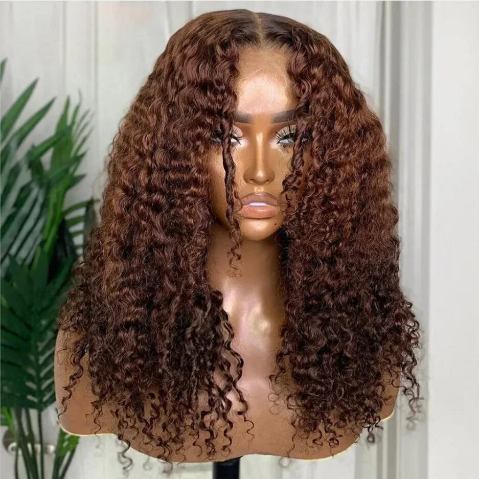 

Soft 26Inch Long 180Density Brown Kinky Curly Lace Front Wig For Women BabyHair Heat Resistant Preplucked Daily Glueless