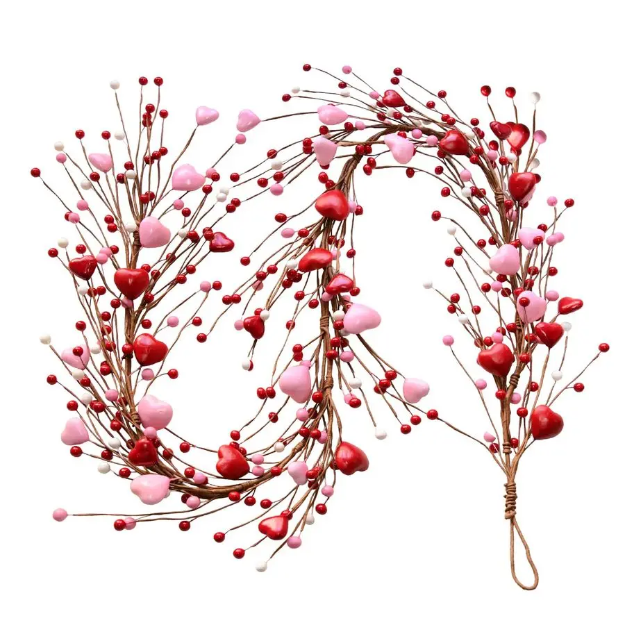

Гирлянда в форме сердца на День святого Валентина, искусственная, красная и розовая, многофункциональная, для декора каминной полки, стола или венка, романтическая.