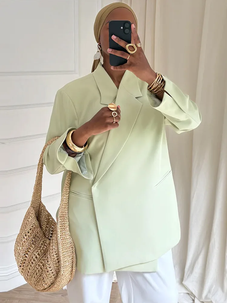 Blazer liso a la moda para mujer, chaqueta holgada de manga larga con cuello vuelto, ropa de calle informal para mujer nueva primavera otoño 2026