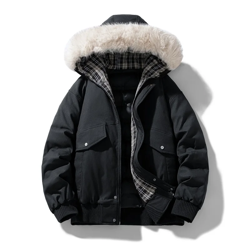 Winter Outdoor Men's Thickened Hooded Cotton-padded Jacket with A Fur Collar Loose and Casual Men's Down Jacketwindproof Jacket