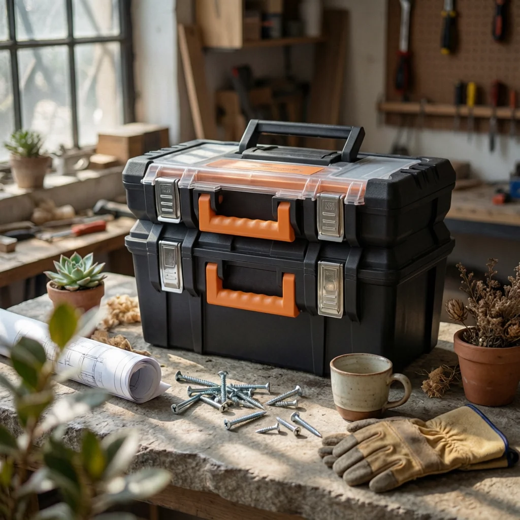 4 Pieces Stackable Tool Box Modular Rolling Tool Box Chest Heavy-Duty Interlocking for DIYers, Job Site, Garage