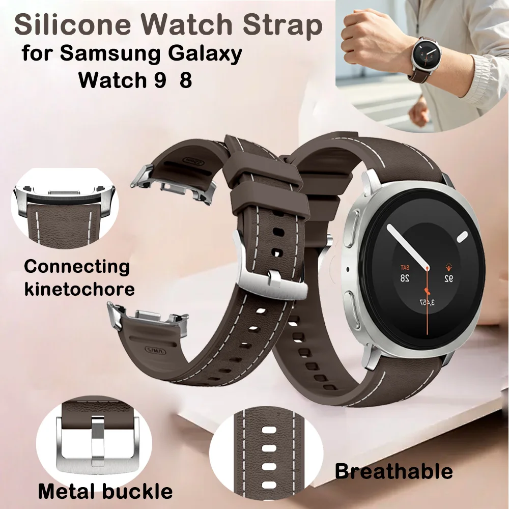 Original Silicone Leather Watch Strap for Samsung Galaxy Watch9 Daily Sport Replacement Band for Watch 8 40mm 44mm Classic 46mm