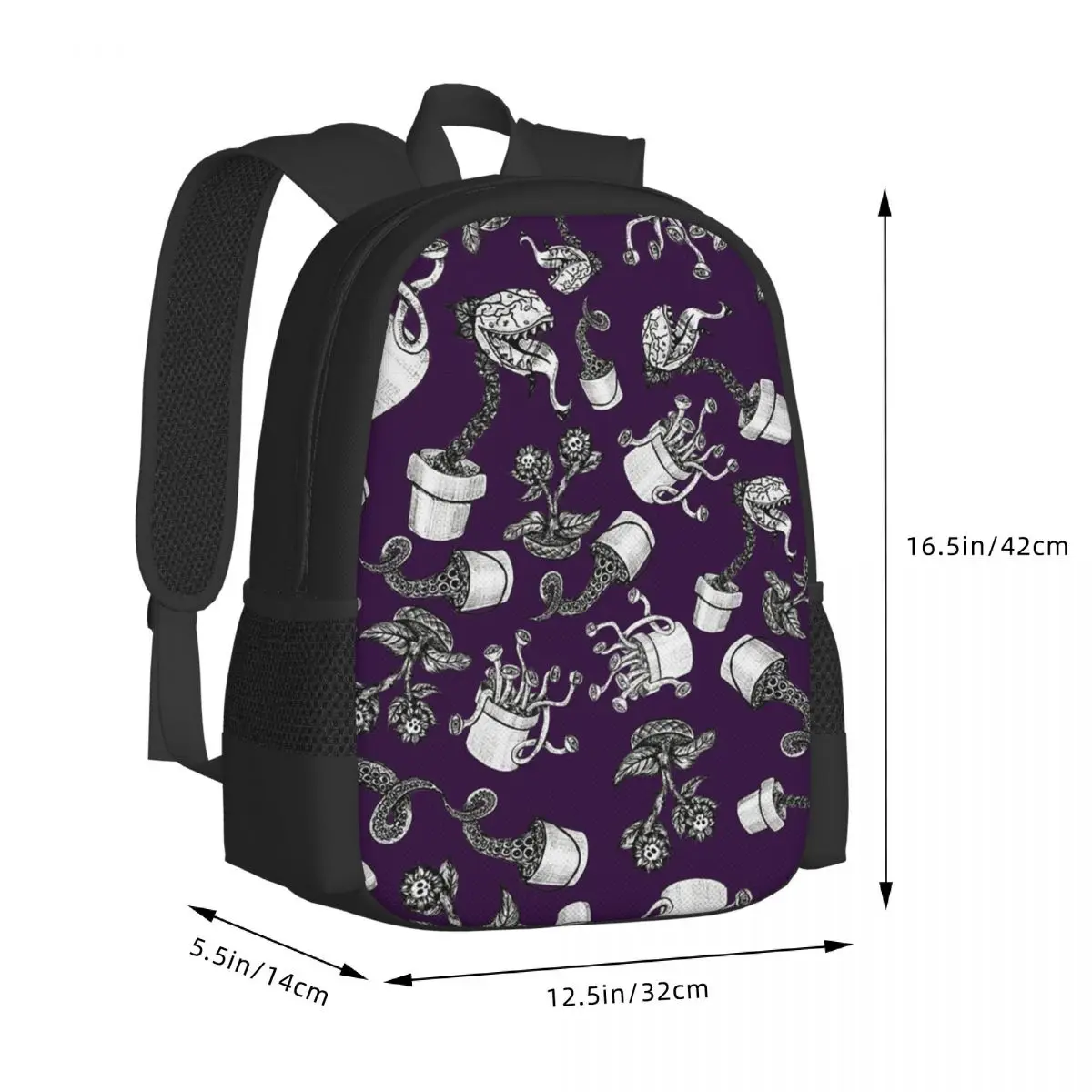Purple Haunted Garden Plants Pen And Ink Student Backpack School Bag Hiking Travel Daypack for Men Women Bookbag Shoulder Bags