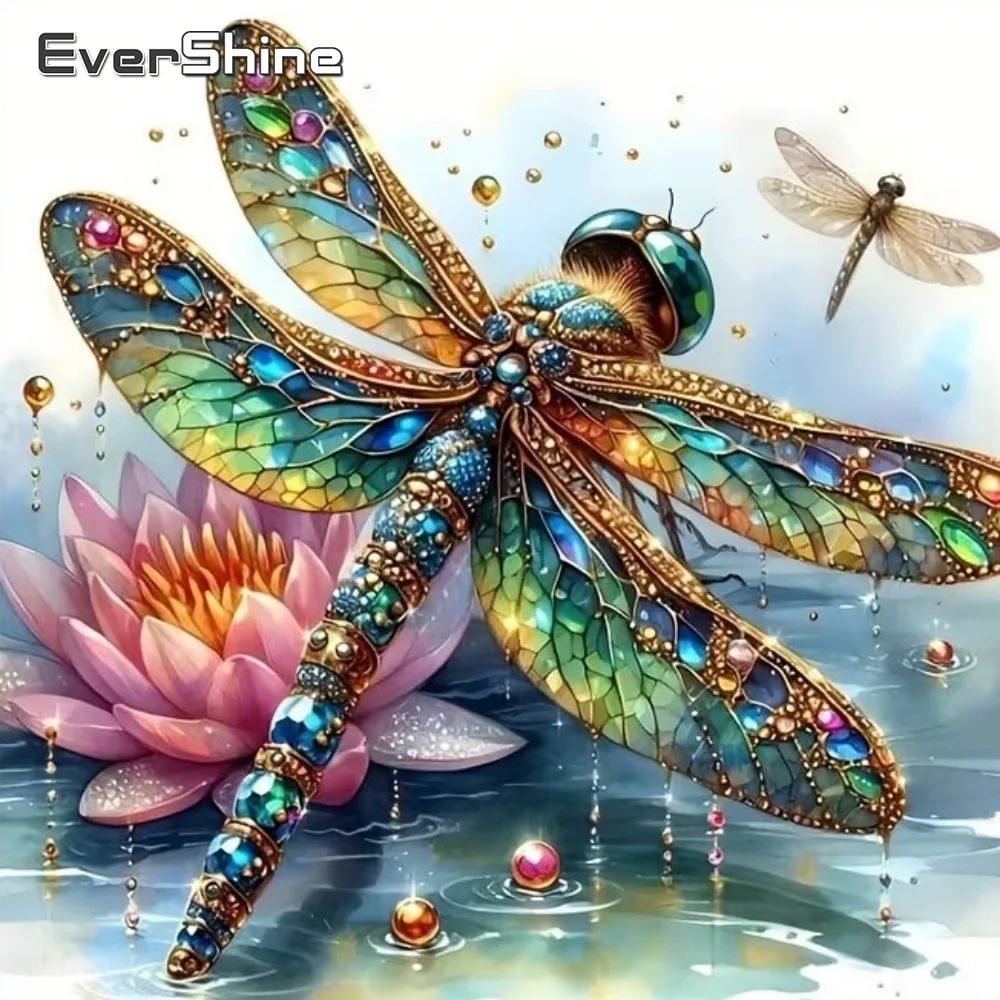 EverShine DIY Diamond Embroidery Dragonfly Animal Painting Lotus Flower Acrylic Craft Supplies Diamond Mosaic Handmade Hobby