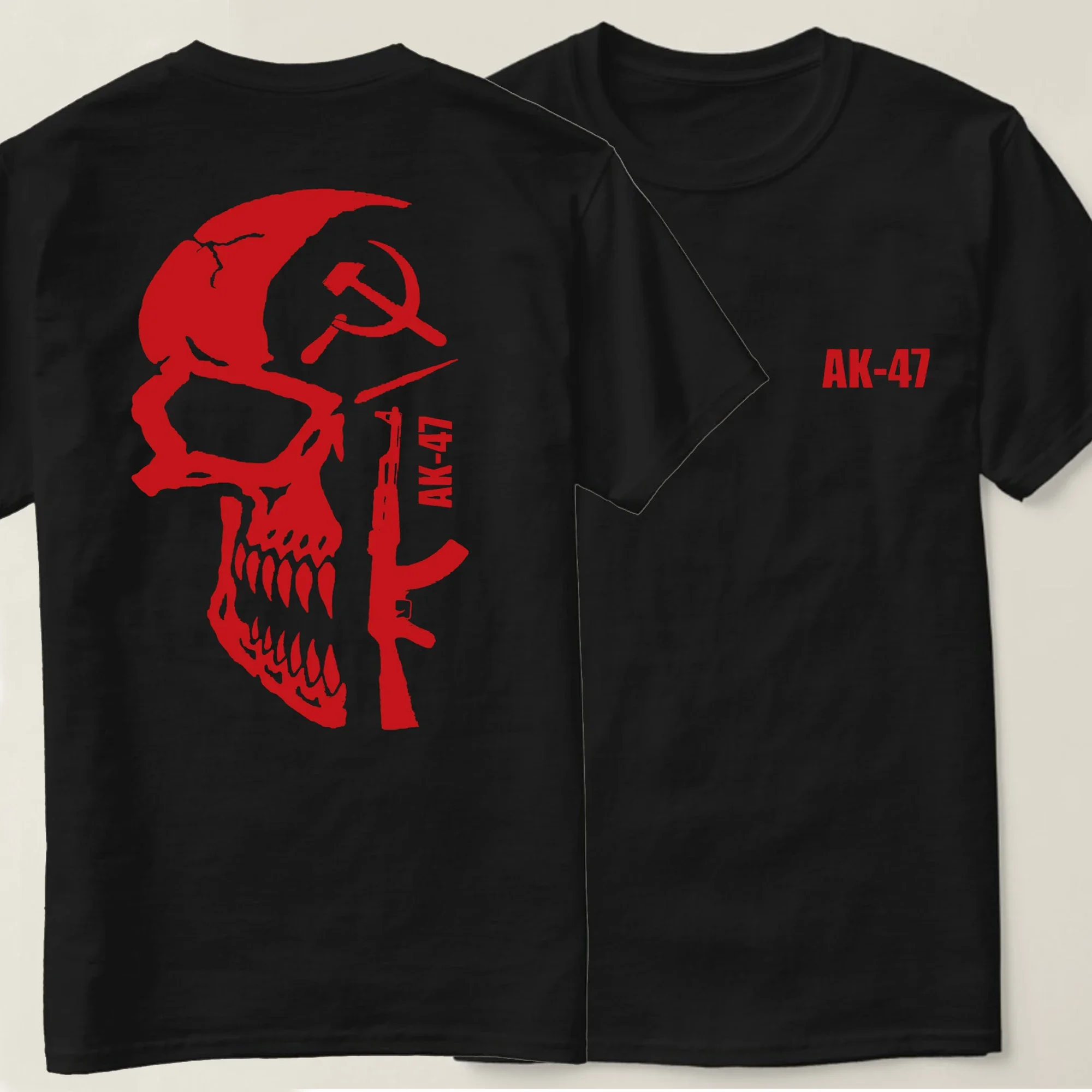 

New Soviet Socialist Skull AK47 Assault Rifle Personalized Printed T-Shirt. Premium Cotton Short Sleeve O-Neck Mens T Shirt