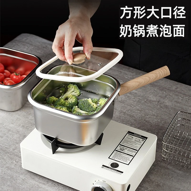 DSA Home and Household Multipurpose Fryer Household Small Stainless Steel with Filter Drainage Basket with Lid Square Pot