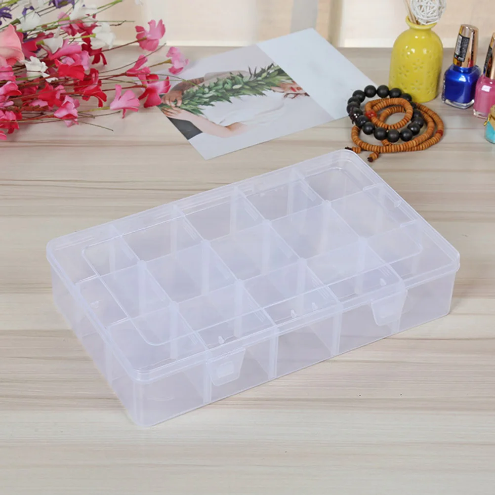 

15 Grids Plastic Parts Box Transparent Organizer Storage for Jewelry Beads Earrings Rings Adjustable Divider Storage Container
