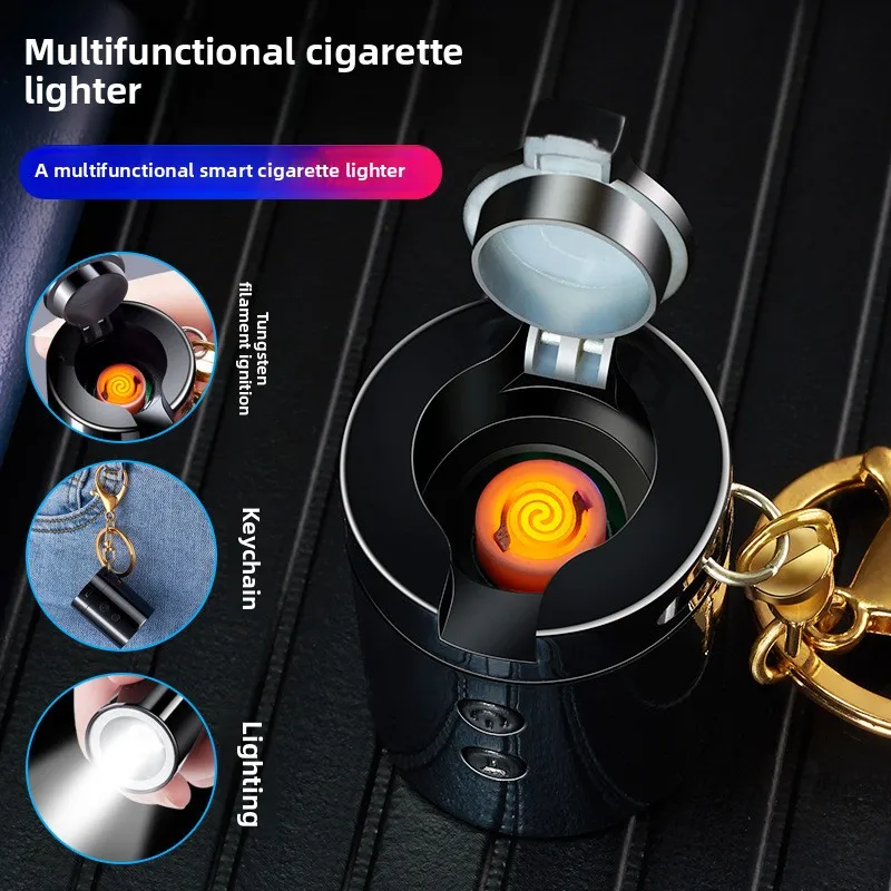 Creative Mini Multifunctional Keychain Charging Lighter LED Lighting Torch Tungsten Wire Igniter Outdoor Portable USB Lighters