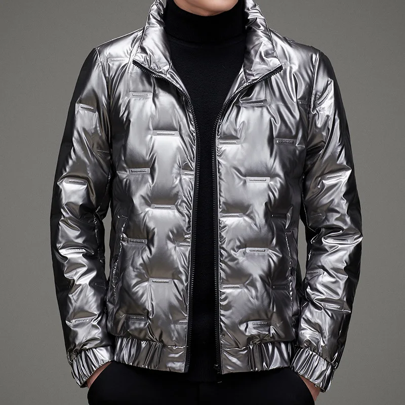 

iny Lightweight Thiened down Cotton Jaet Men's ort Sle Winter Faionable Warm Stand Collar Youth Polyester Fiber