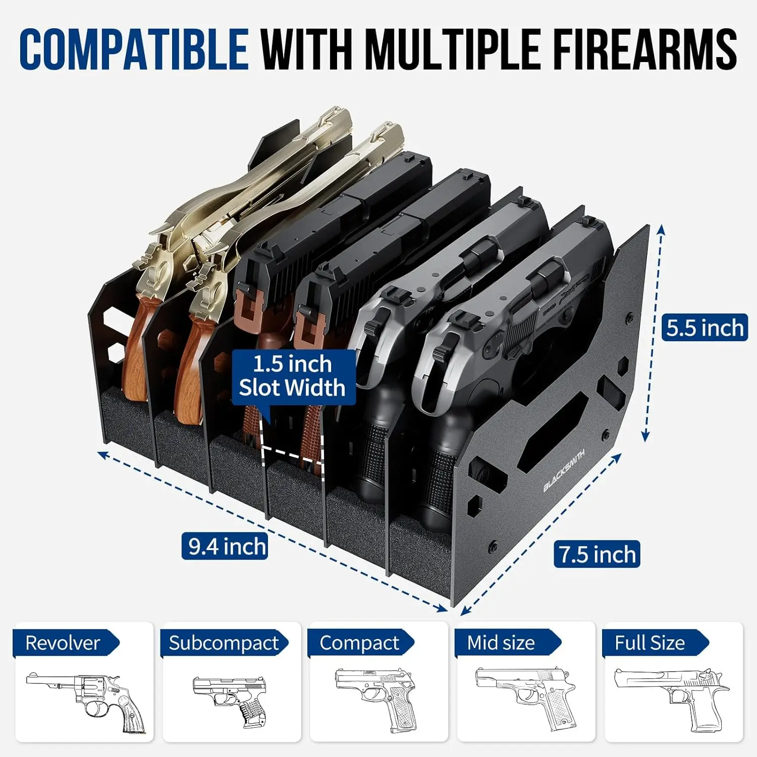 Supporto per pistola Glock da 6 slot per fabbro, supporto per pistola, espositore per archiviazione softair, supporto sicuro per accessori per pistola