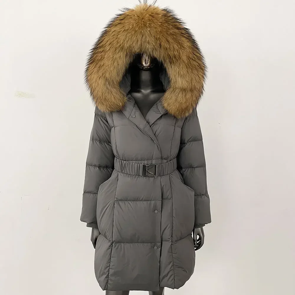 الشتاء مقنعين الأبيض بطة أسفل معطف 2024 جديد كبير الحجم السيدات ملابس خارجية طويلة الفراء الحقيقي سترة المرأة الطبيعية الثعلب الفراء طوق سترة