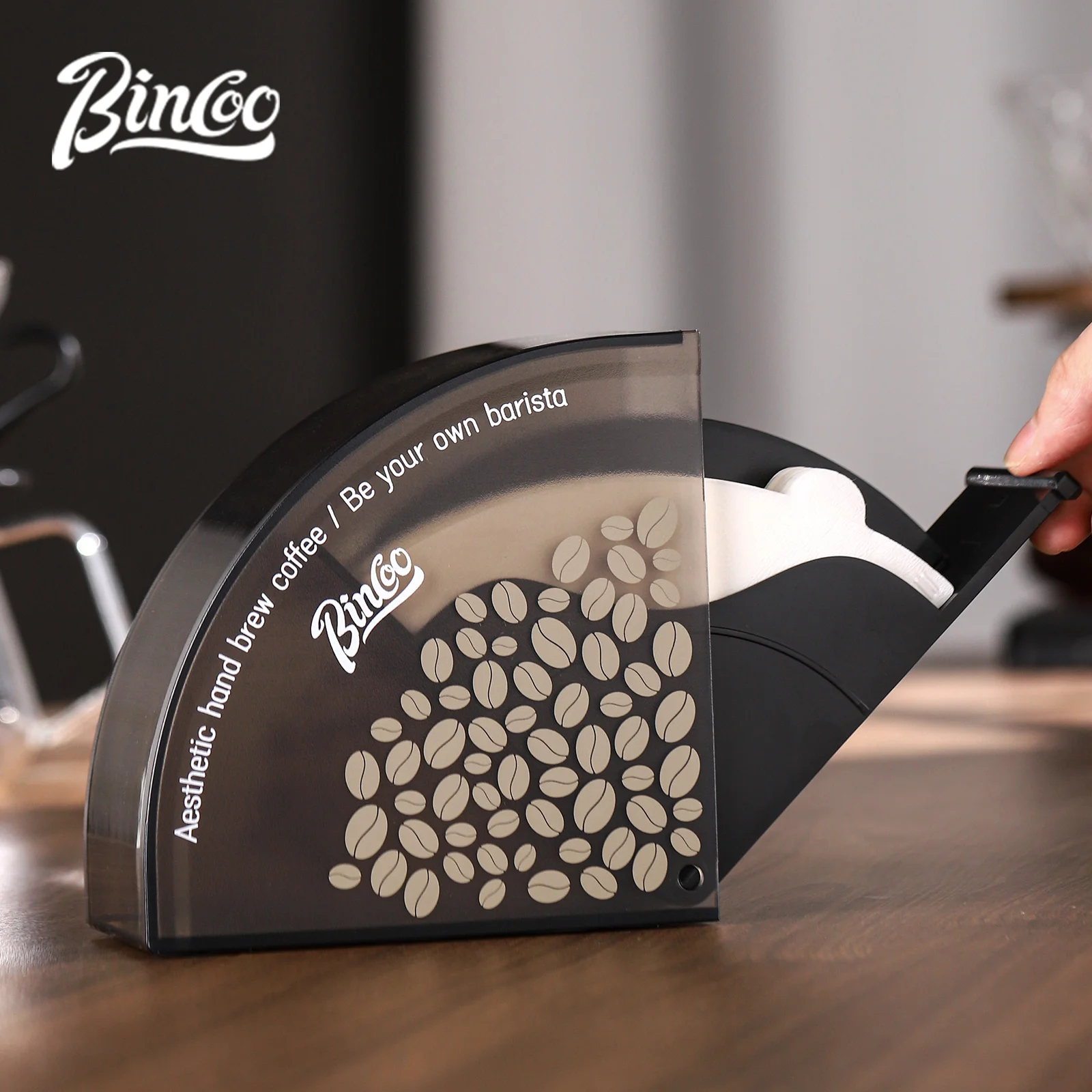 Bincoo Hot Sell Fan-shaped Coffee V Filter Paper Dust-proof Bar Storage Rack Storage Box Dustproof Filter Paper Box Barista Tool - Image 2