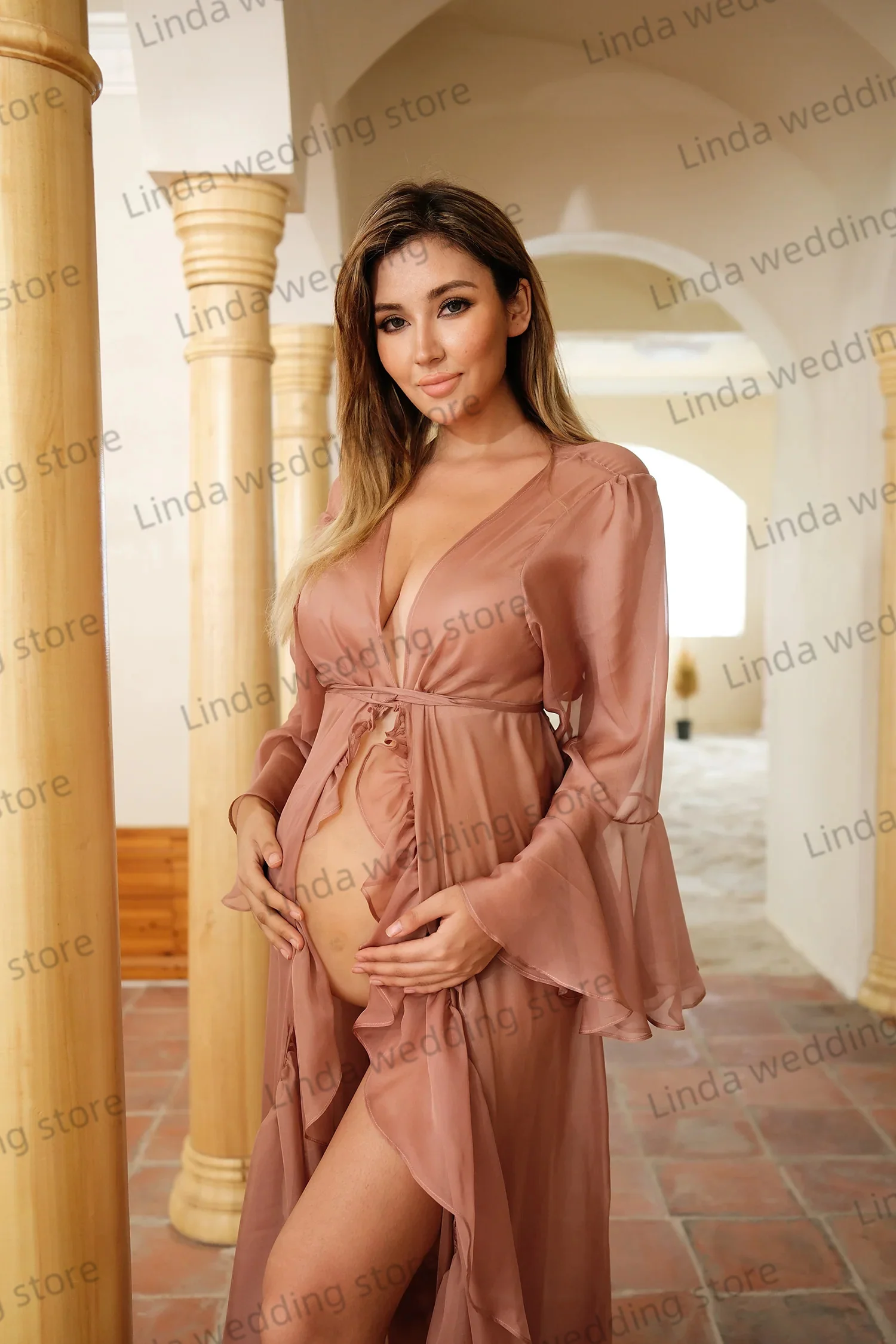 Sexy Maternity Dresses for Woman Sheer V Neck Vestidos De Fiesta Front Slit Babyshower Gown Customized Lingerie Pregnancy Robes