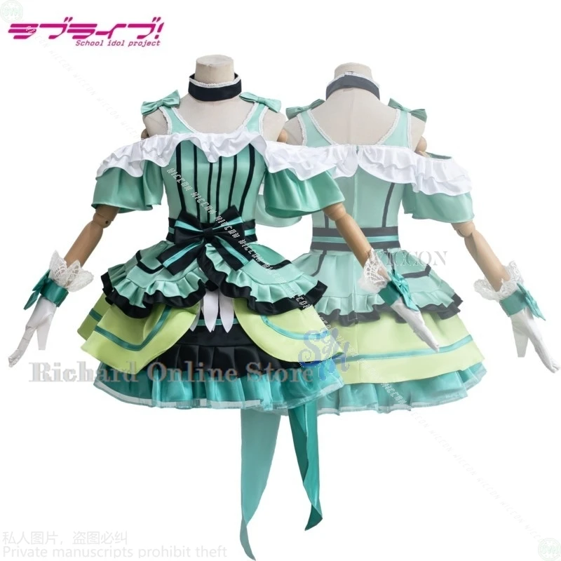 كوتوري مينامي كيرا كيرا الإحساس زي أنيمي لعبة Lovelive تأثيري Kawaii المعبود المرحلة الأخضر كعكة فستان لطيف لوليتا هالوين
