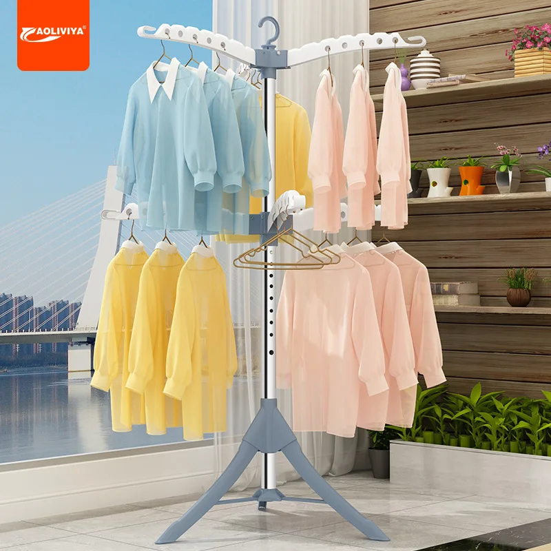 Aoliviya Clothes Hanger Foldable Floor Bedroom Balcony Clothes Drying Hanger Stainless Steel Hanger Retractable Household Hang t