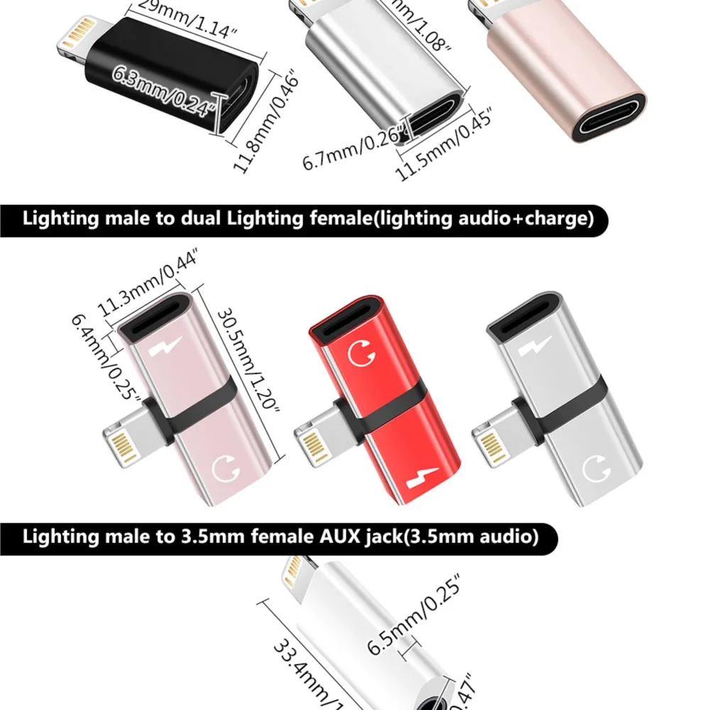 Lighting To AUX 3.5mm Adapter Headphone Jack USB C To Lighting Adapter Lighting To Dual Lighting For IPhone X XS 7 8 11 12 Plus