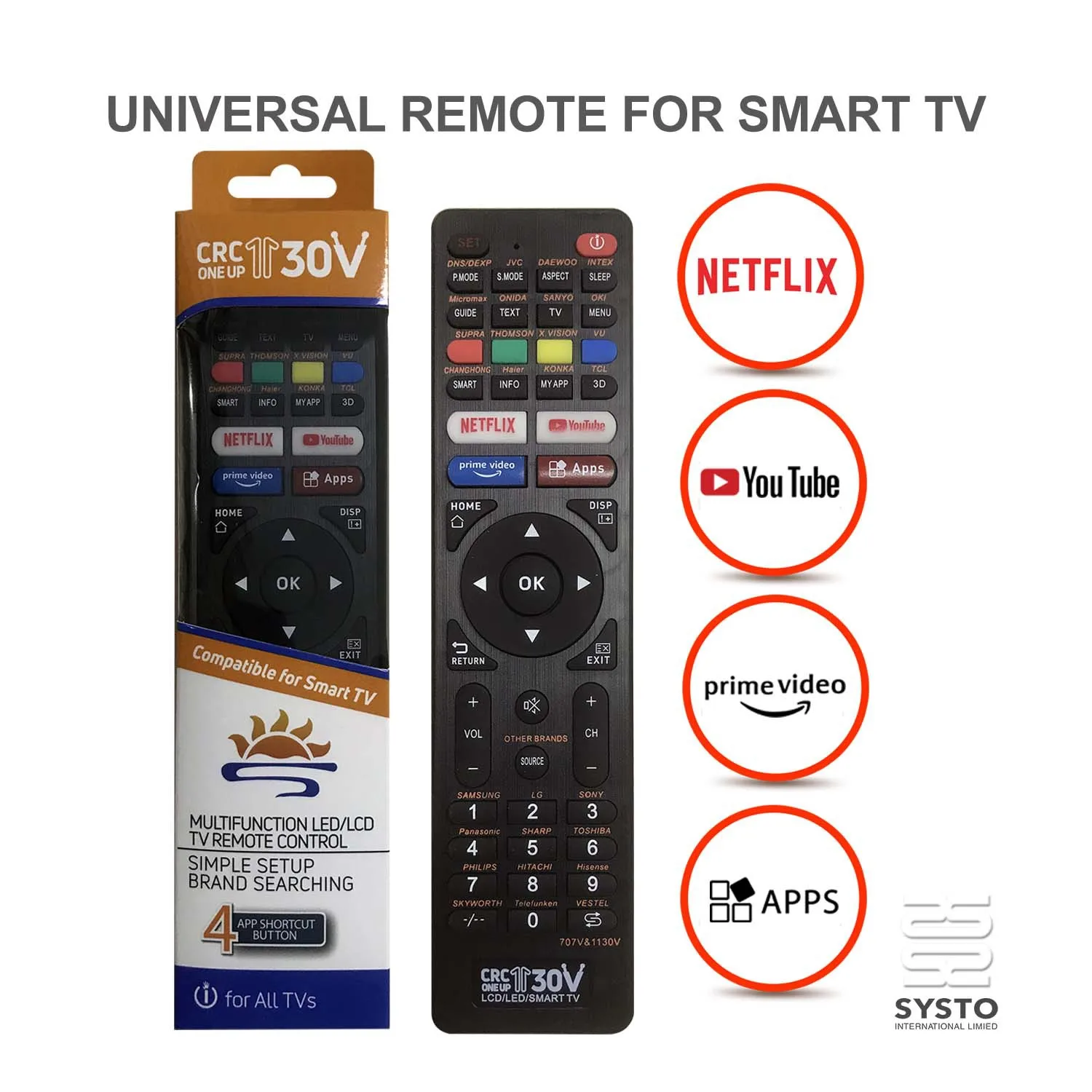 "CRC707V Universal Smart Remote Control - LCD Display & Infrared for Multi-Brand TVs"