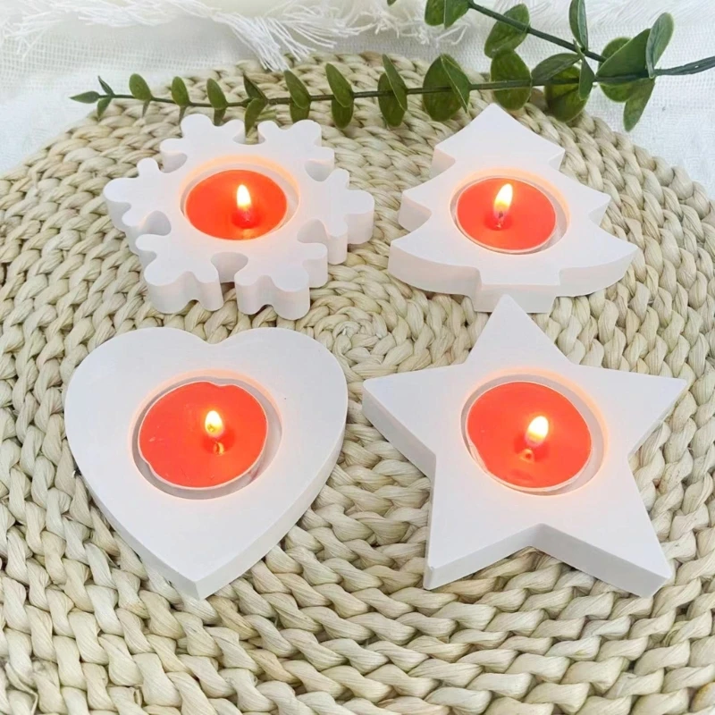 Candlestick Mold Epoxy Mould for Table Decorations Christmas Tree Snowflake Heart Star Holder Silicone Mould