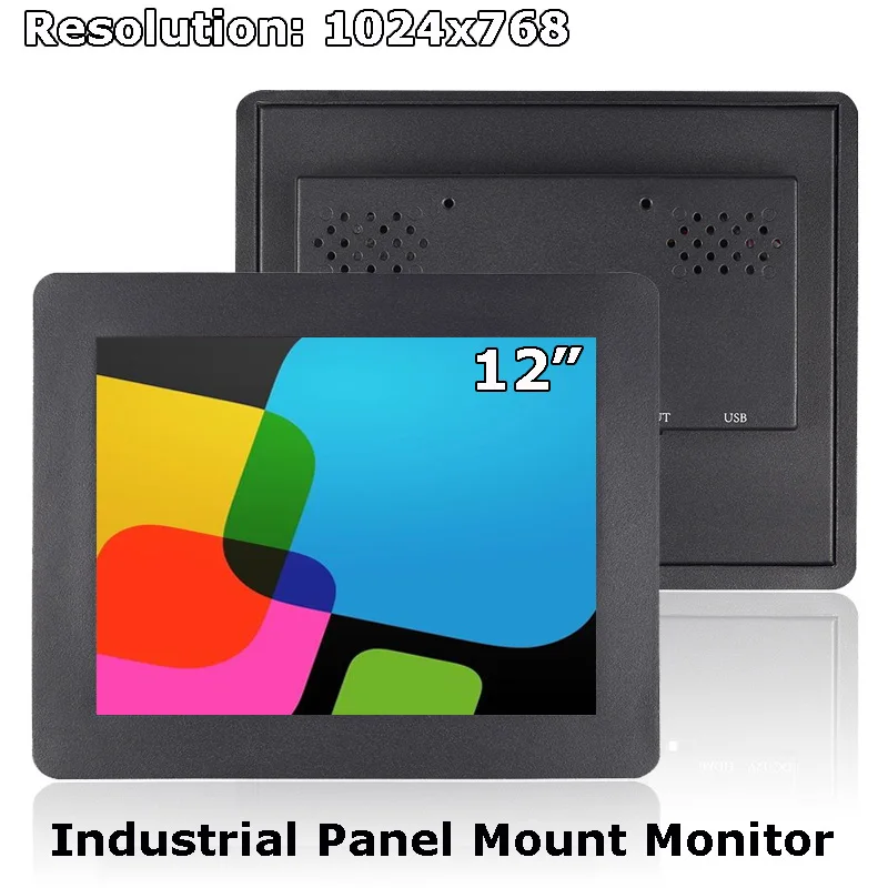 12 Inch 4:3 1024*768 Panel Mount Industrial Grade Resistive/Capacitive Touch Screen Monitor With VGA/DVI/HDMI/ Interface