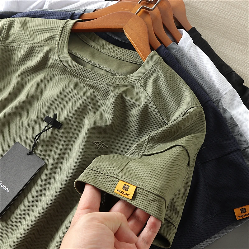 Men's Summer Quick Dry round Neck Short Sleeve T-Shirt Outdoor Mountain Series Military Style Design Breathable Slim Fit T-Shirt