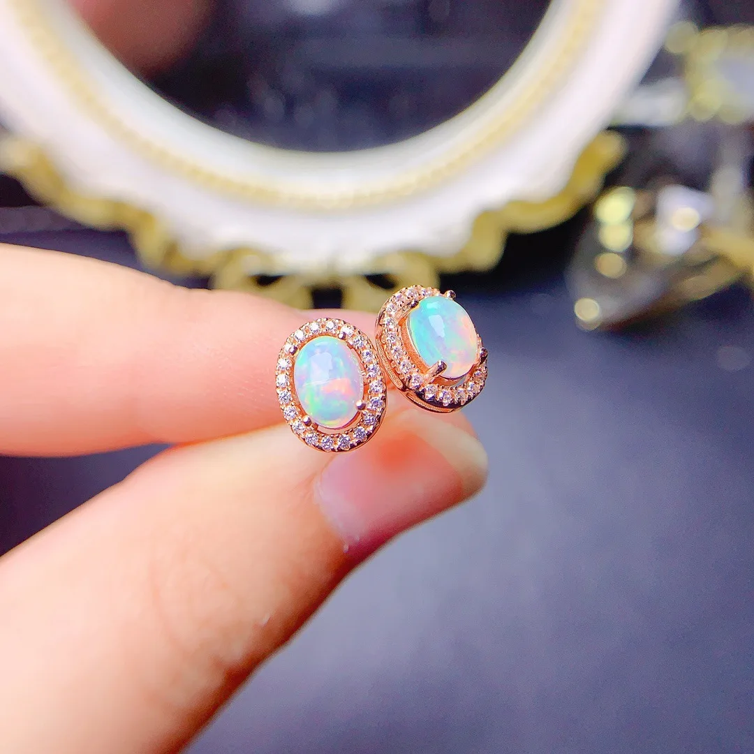 S925 Sterling Silver Natural Opal Stud Earrings 5*7mm Earrings for Women Earings Free Shipping for Girls