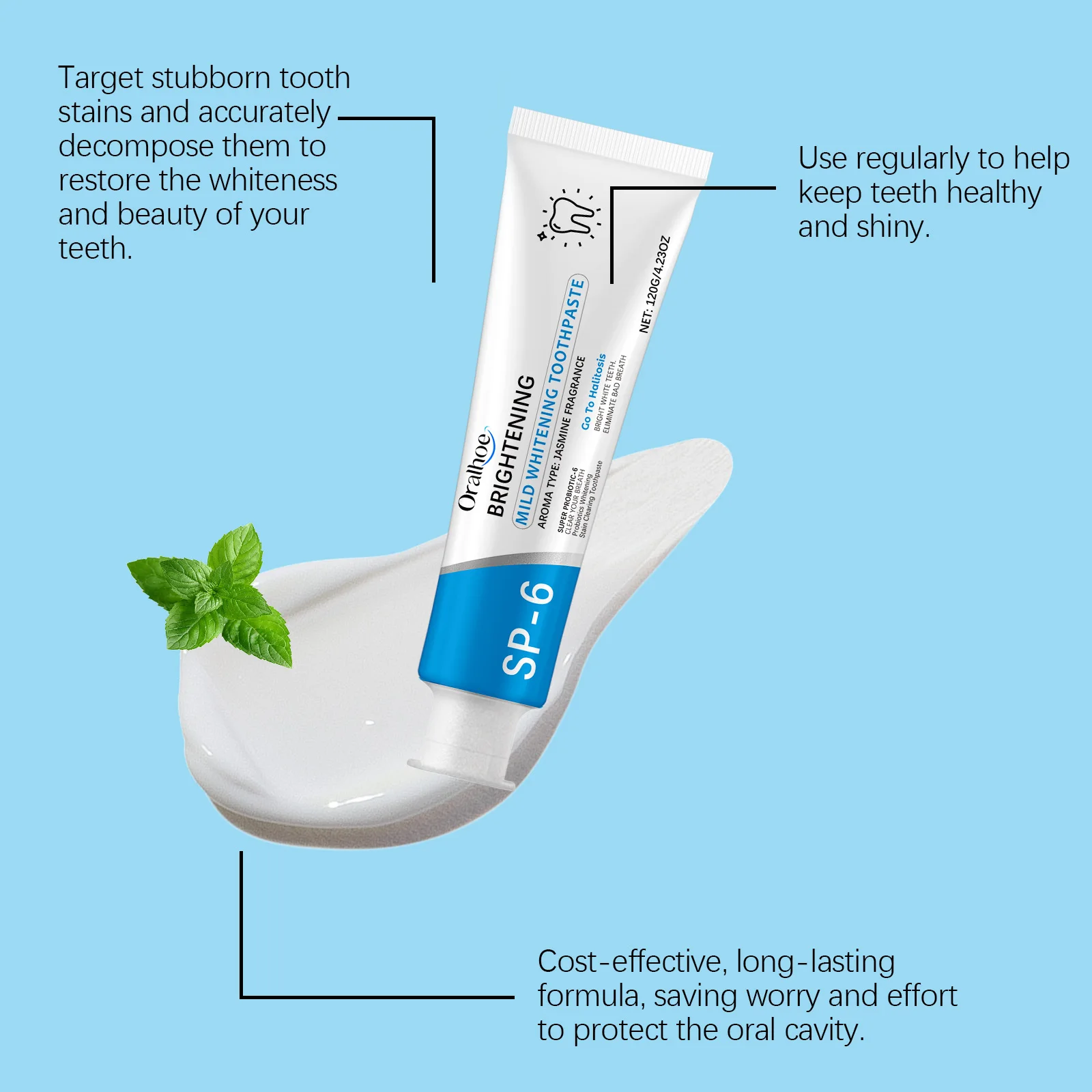 معجون أسنان للتنظيف اللطيف - تقليل البقع الطازجة بالنعناع، وتغذية الأسنان والتحكم في الرائحة لابتسامة واثقة