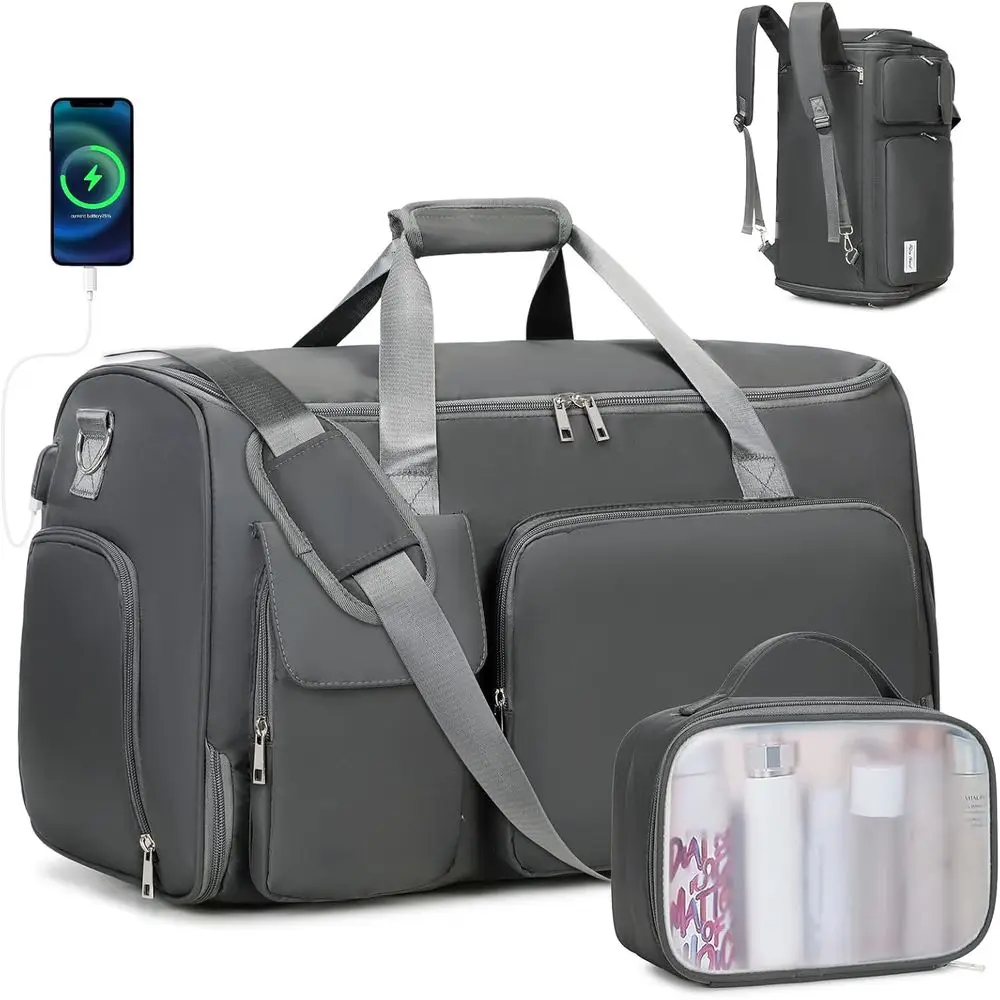 

2-in-1 Convertible Carry-On Suit Bag with Shoe and Toiletry Compartments, Ideal for Travel (Grey)