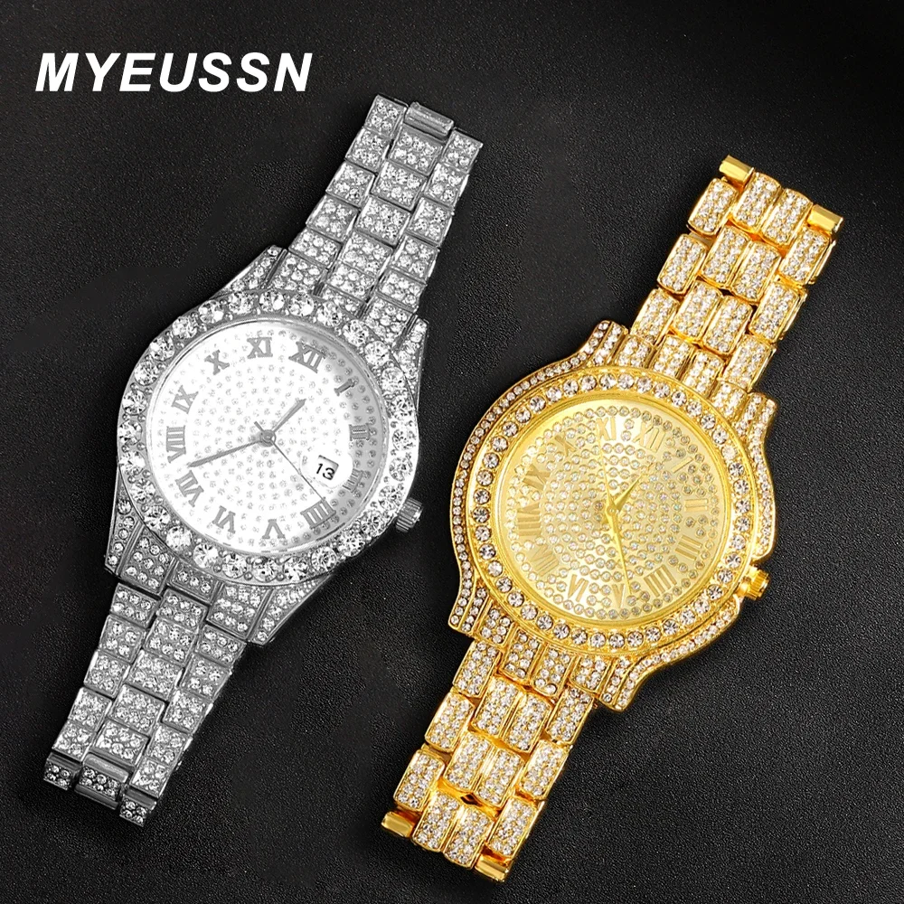 Popular Iced Out Watch Men Luxury Full Diamond Women Watches CZ Quartz Men\'s Watch Waterproof Hip Hop Male Clock Gift Jewelry