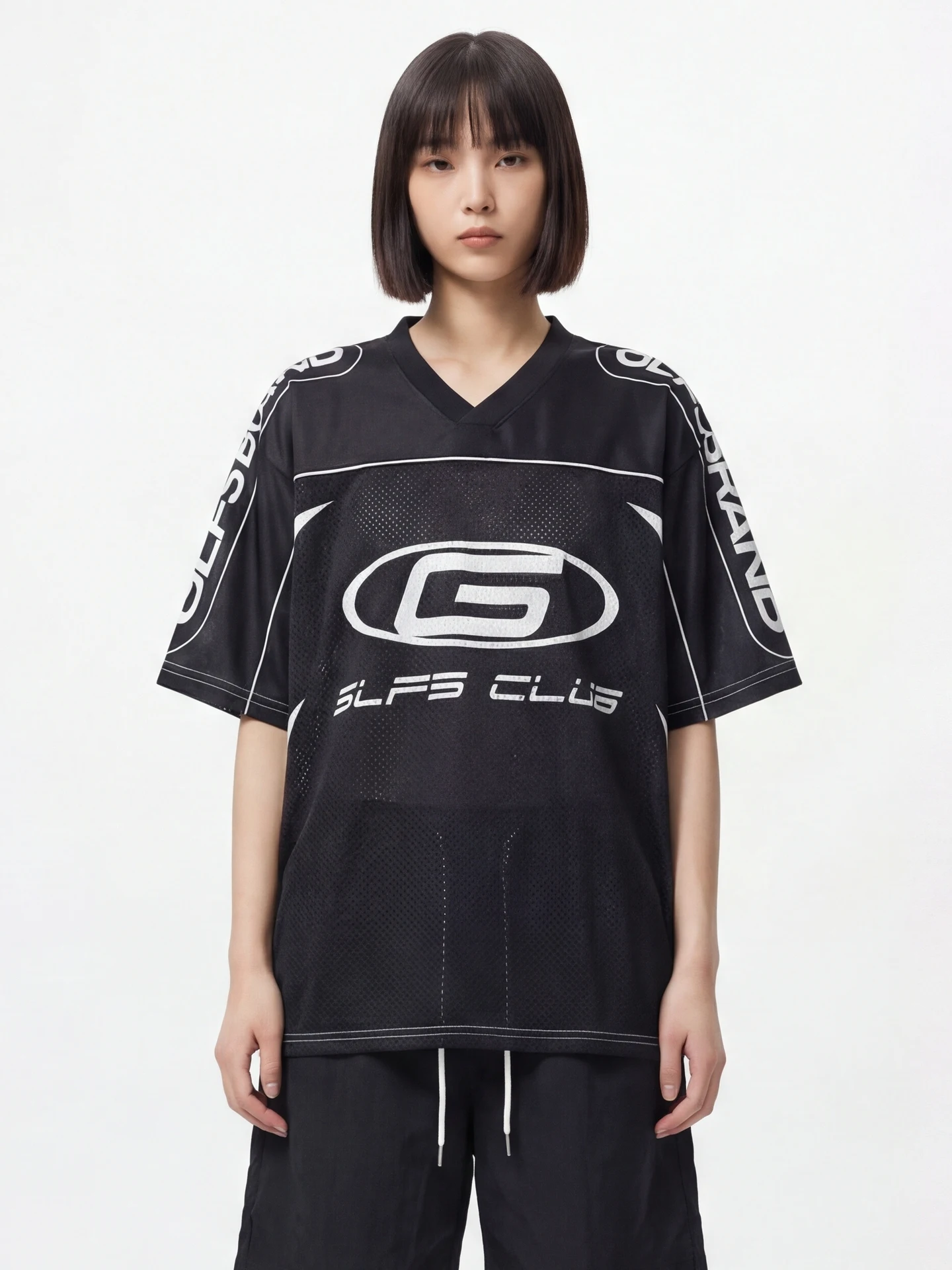 

Unisex Loose Fit Short Sleeve T-Shirt Travel Issuance G-Label Black White Contrast Color Mesh Eye Ball Design Breathable Summ...