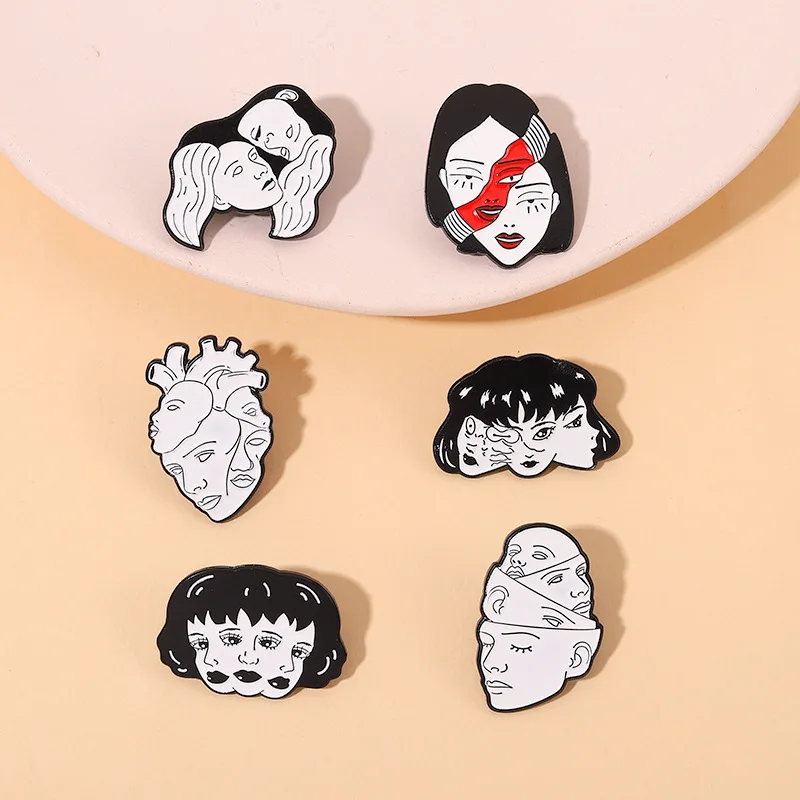 Divisive Face Enamel Pins Custom Organ Heart Horror Movie Tomie Brooches Lapel Badges Gothic Jewelry Gift for Fans Friends