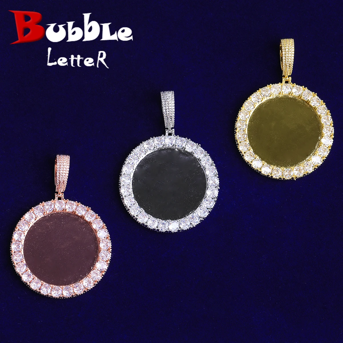 

Пузырьковая буква Iced Out, однотонная задняя часть, подвеска с фотографией на заказ для мужчин, 5А, кубический цирконий, зубец, ювелирные изделия в стиле хип-хоп