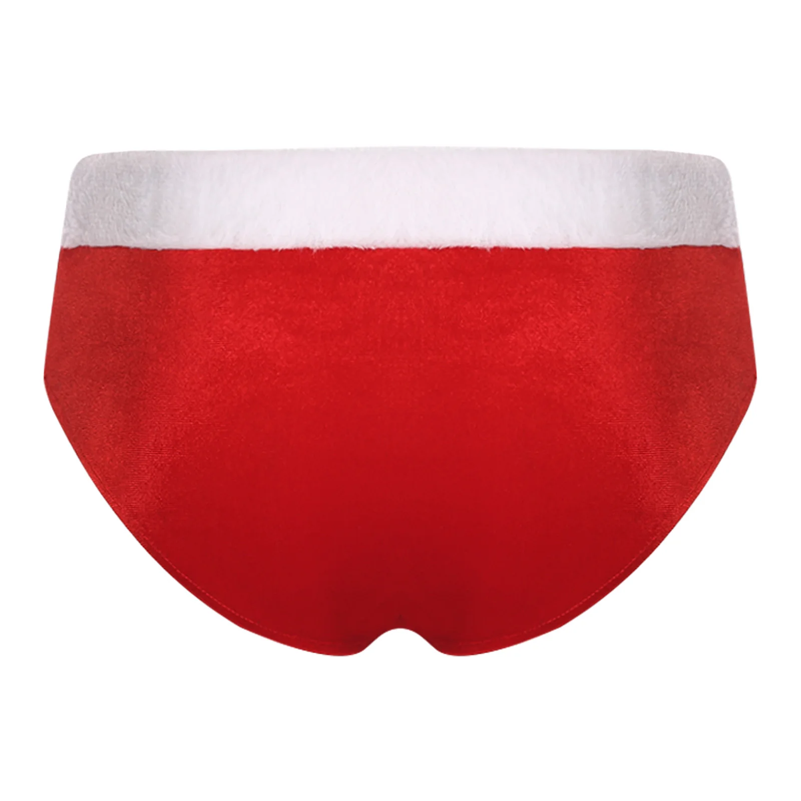 Men Christmas Briefs Underwear Velvet Plush Waistband Bulge Pouch Underpants Lingerie Santa Claus Costume for Xmas Theme Party