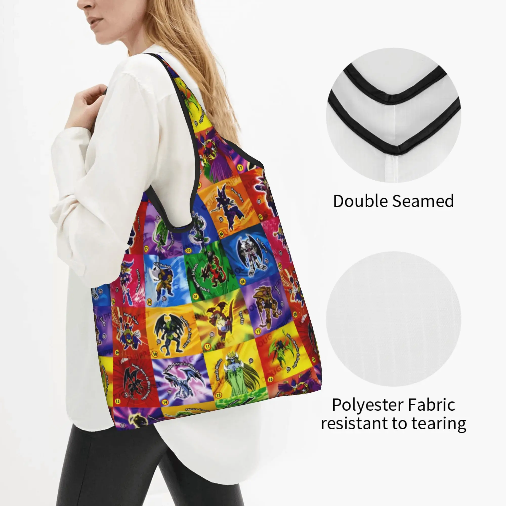 Custom Japane Anime Comic Yu Gi Oh  Shopping Bags Women Portable Big Capacity Grocery Cartoon Game  Tote Shopper Bags