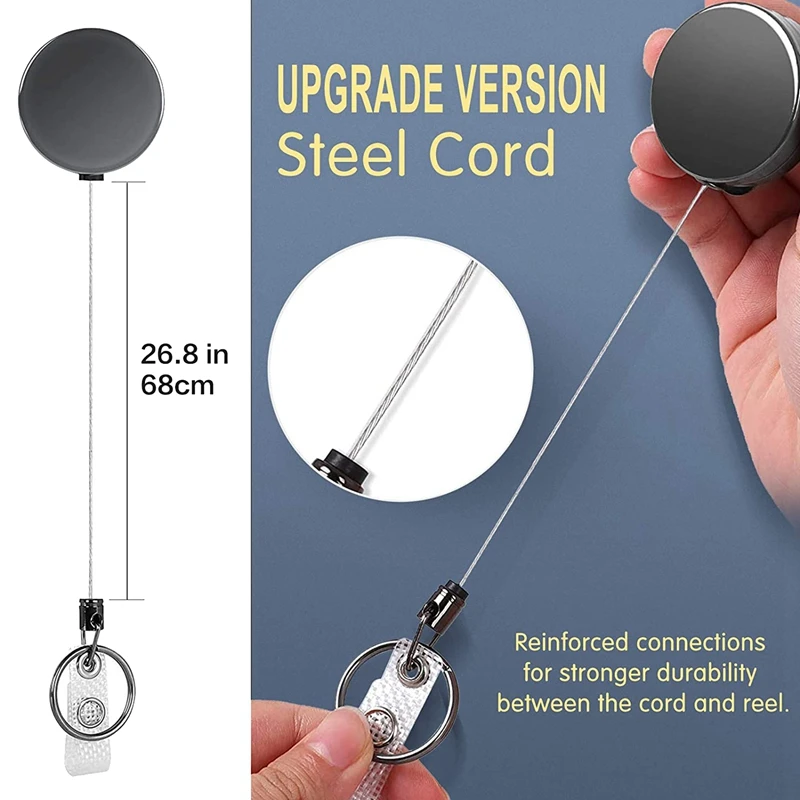 Retractable Badge Holders Reel With Plastic ID Card Holders Reinforced Wire Cord Badge Holders For Office Workers