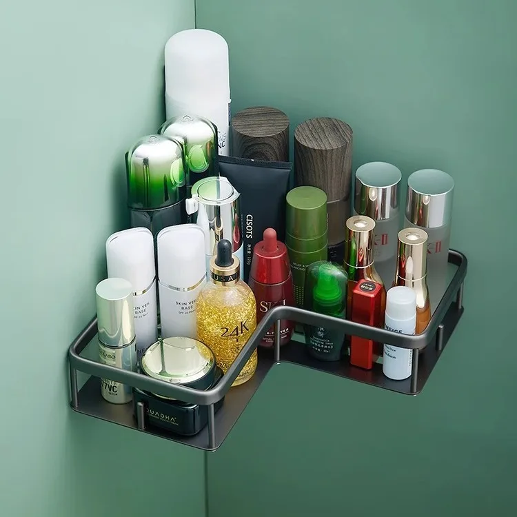 Gun gray all copper light luxury triangular basket rack hotel bathroom bathroom home punching installation