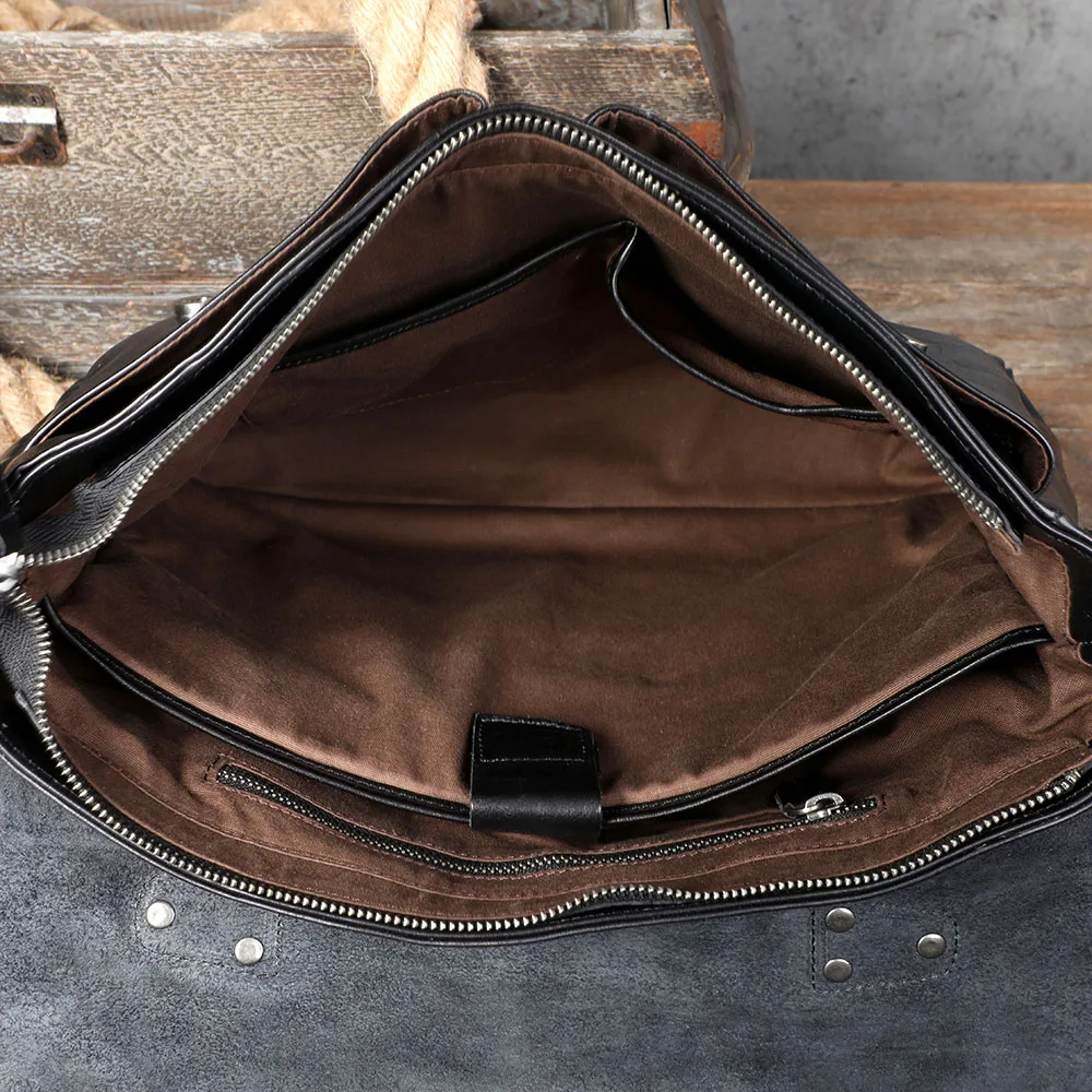 Echtleder Herren-Aktentasche 15 Zoll Laptop-Tasche Einfache Rindsleder-Umhängetasche Pflanzlich gegerbtes Leder Modischer Casual-Stil – Detail 19