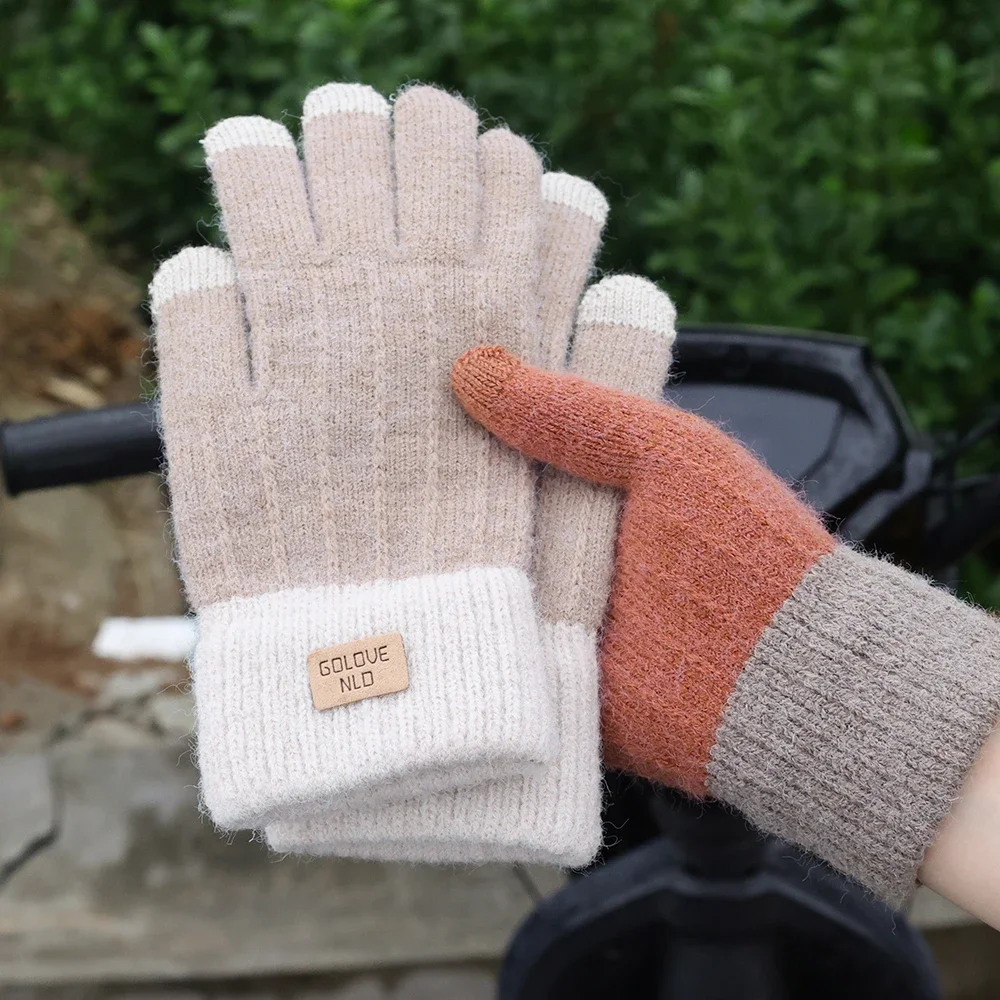 Warm Thick Plush Knitted Gloves Winter Touchscreen Plush Gloves Woman Thickening Fleece Thickened Cycling Driving Skiing Gloves